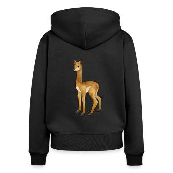 Kawaii Vicuña - Sweat à capuche zippé Premium bio Femme - noir - Dos - Julia (174cm)