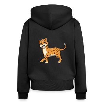 Kawaii Jaguar - Frauen Premium Bio Zip Hoodie - Schwarz - Hinten - Julia (174cm)