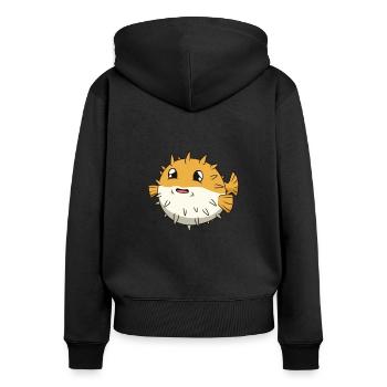 Poisson hérisson Kawaii - Sweat à capuche zippé Premium bio Femme - noir - Dos - Julia (174cm)