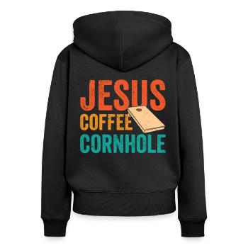 Cornhole Corn Hole Retro - Frauen Premium Bio Zip Hoodie - Schwarz - Hinten - Julia (174cm)