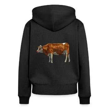 Zeichnung eines Simmental Rind - Frauen Premium Bio Zip Hoodie - Schwarz - Hinten - Julia (174cm)