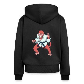 Comic Affe macht Karate - Frauen Premium Bio Zip Hoodie - Schwarz - Hinten - Julia (174cm)