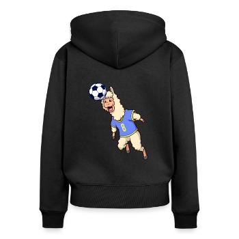 Comic Lama spielt Fußball - Frauen Premium Bio Zip Hoodie - Schwarz - Hinten - Julia (174cm)