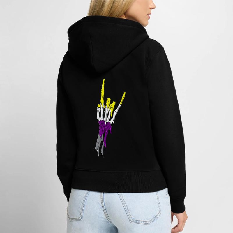 Non Binary Pride Flag Devil Horn Skeleton Subtle Frauen Premium Bio Zip Hoodie