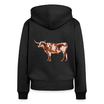 Zeichnung eines Texas Longhorn - Frauen Premium Bio Zip Hoodie - Schwarz - Hinten - Julia (174cm)