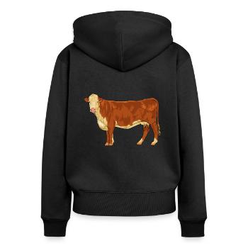 Zeichnung eines Hereford Rind - Frauen Premium Bio Zip Hoodie - Schwarz - Hinten - Julia (174cm)