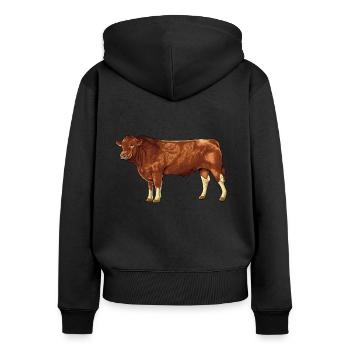 Drawing of a Gelbvieh cattle - Women's Premium Organic Zip Hoodie - black - Back - Julia (174cm)