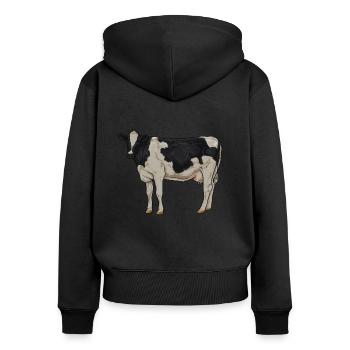 Zeichnung eines Holstein Rind - Frauen Premium Bio Zip Hoodie - Schwarz - Hinten - Julia (174cm)