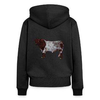 Drawing of a Shorthorn cow - Women's Premium Organic Zip Hoodie - black - Back - Julia (174cm)