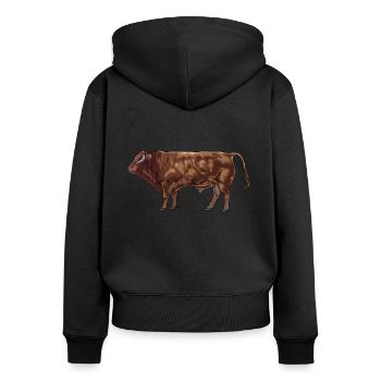 Zeichnung eines Limousin Rind - Frauen Premium Bio Zip Hoodie - Schwarz - Hinten - Julia (174cm)