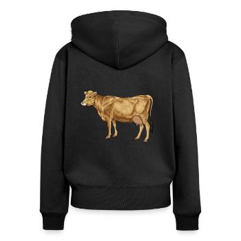 Zeichnung eines Jersey Rind - Frauen Premium Bio Zip Hoodie - Schwarz - Hinten - Julia (174cm)
