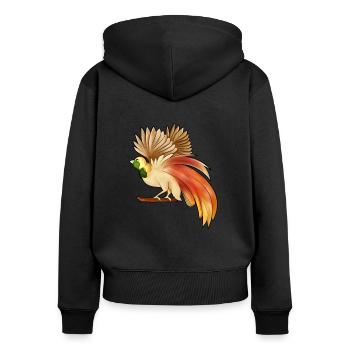 Dessin d’un oiseau de paradis raggi - Sweat à capuche zippé Premium bio Femme - noir - Dos - Julia (174cm)