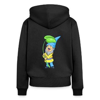 Garden gnome with leaf - Women's Premium Organic Zip Hoodie - black - Back - Julia (174cm)