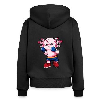 Comic Axolotl macht Karate - Frauen Premium Bio Zip Hoodie - Schwarz - Hinten - Julia (174cm)