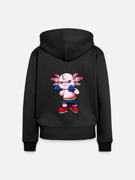 Comic Axolotl macht Karate - Frauen Premium Bio Zip Hoodie - Schwarz