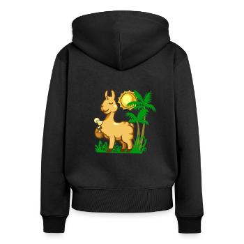 Comic Lama genießt einen Cocktail - Frauen Premium Bio Zip Hoodie - Schwarz - Hinten - Julia (174cm)