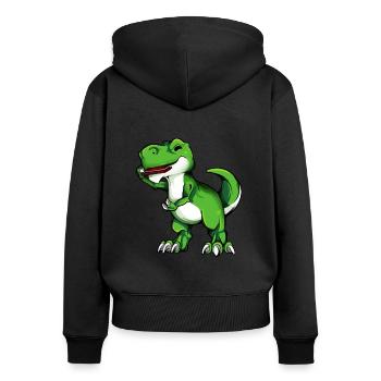 TREX spielt Mundharmonika - Frauen Premium Bio Zip Hoodie - Schwarz - Hinten - Julia (174cm)