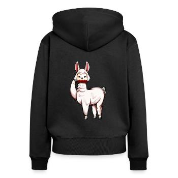 Lama spielt Mundharmonika - Frauen Premium Bio Zip Hoodie - Schwarz - Hinten - Julia (174cm)