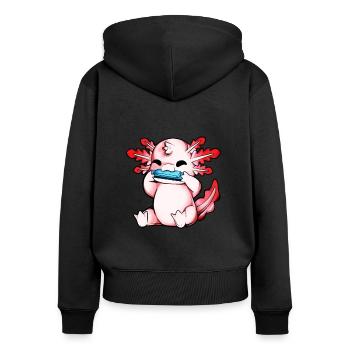 Axolotl plays harmonica - Women's Premium Organic Zip Hoodie - black - Back - Julia (174cm)