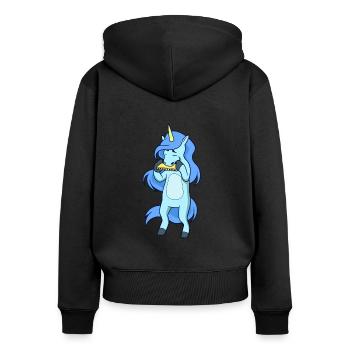 Unicorn plays harmonica - Women's Premium Organic Zip Hoodie - black - Back - Julia (174cm)