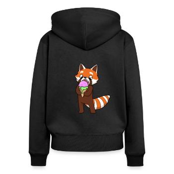 Comic Roter Panda genießt Eistüte - Frauen Premium Bio Zip Hoodie - Schwarz - Hinten - Julia (174cm)