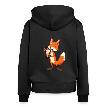 Comic Fuchs genießt Eistüte - Frauen Premium Bio Zip Hoodie - Schwarz - Hinten - Julia (174cm)