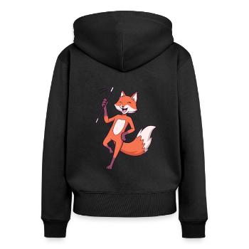 Comic Fuchs beim Twirling - Frauen Premium Bio Zip Hoodie - Schwarz - Hinten - Julia (174cm)