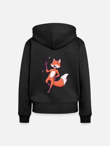 Comic Fuchs beim Twirling - Frauen Premium Bio Zip Hoodie - Schwarz