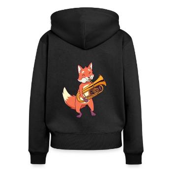 Un renard de dessin animé joue de l’euphonium - Sweat à capuche zippé Premium bio Femme - noir - Dos - Julia (174cm)