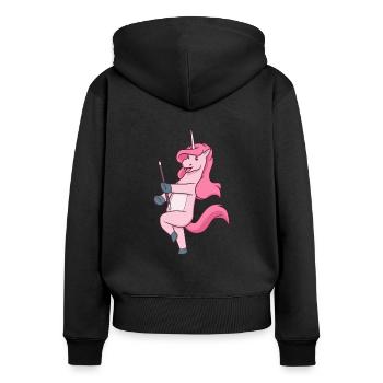 Comic Einhorn beim Twirling - Frauen Premium Bio Zip Hoodie - Schwarz - Hinten - Julia (174cm)