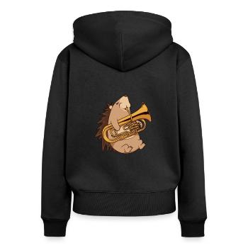 Cartoon Igel spielt Euphonium - Frauen Premium Bio Zip Hoodie - Schwarz - Hinten - Julia (174cm)