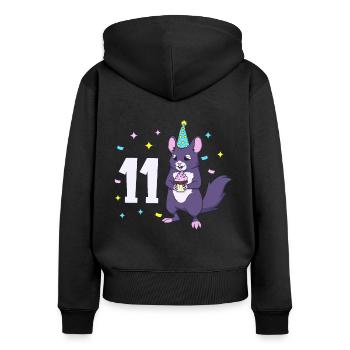 Avec chinchilla - anniversaire des enfants 11 ans - Sweat à capuche zippé Premium bio Femme - noir - Dos - Julia (174cm)