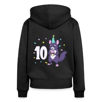 Avec chinchilla - anniversaire des enfants 10 ans - Sweat à capuche zippé Premium bio Femme - noir - Dos - Julia (174cm)