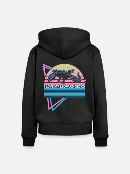 Leopard Gecko Retro - Frauen Premium Bio Zip Hoodie - Schwarz