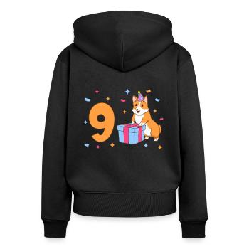 Mit Corgi - Mädchen Geburtstag 9 Jahre - Frauen Premium Bio Zip Hoodie - Schwarz - Hinten - Julia (174cm)