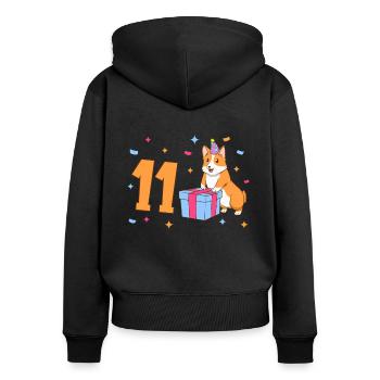 Avec Corgi - Anniversaire de fille 11 ans - Sweat à capuche zippé Premium bio Femme - noir - Dos - Julia (174cm)
