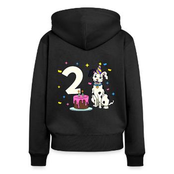 Avec Dalmatien - Anniversaire de fille 2 ans - Sweat à capuche zippé Premium bio Femme - noir - Dos - Julia (174cm)