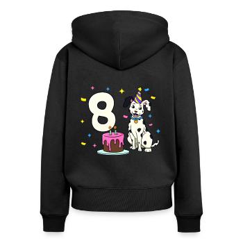 Avec Dalmatien - Anniversaire de fille 8 ans - Sweat à capuche zippé Premium bio Femme - noir - Dos - Julia (174cm)