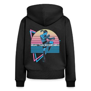 Muay Thai Kickboxen Retro - Frauen Premium Bio Zip Hoodie - Schwarz - Hinten - Julia (174cm)