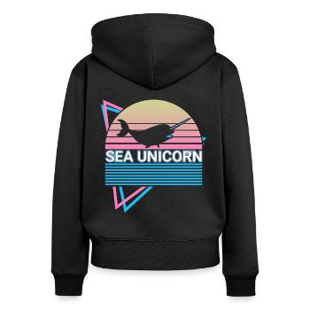 Narwal Retro - Frauen Premium Bio Zip Hoodie - Schwarz - Hinten - Julia (174cm)