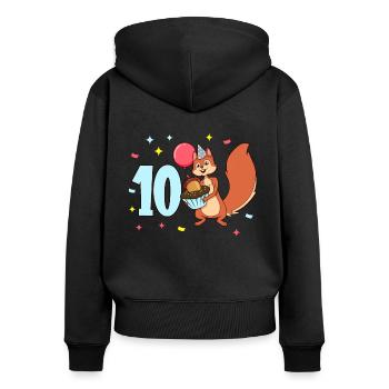 Mit Eichhörnchen - Kinder Geburtstag 10 Jahre - Frauen Premium Bio Zip Hoodie - Schwarz - Hinten - Julia (174cm)