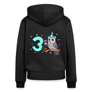 Mit Eule - Kinder Geburtstag 3 Jahre - Frauen Premium Bio Zip Hoodie - Schwarz - Hinten - Julia (174cm)