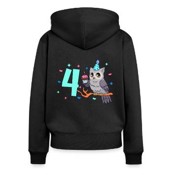 Mit Eule - Kinder Geburtstag 4 Jahre - Frauen Premium Bio Zip Hoodie - Schwarz - Hinten - Julia (174cm)