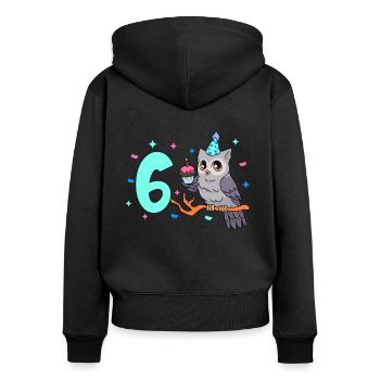 Mit Eule - Kinder Geburtstag 6 Jahre - Frauen Premium Bio Zip Hoodie - Schwarz - Hinten - Julia (174cm)