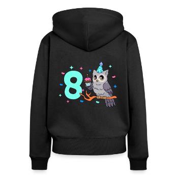Mit Eule - Kinder Geburtstag 8 Jahre - Frauen Premium Bio Zip Hoodie - Schwarz - Hinten - Julia (174cm)
