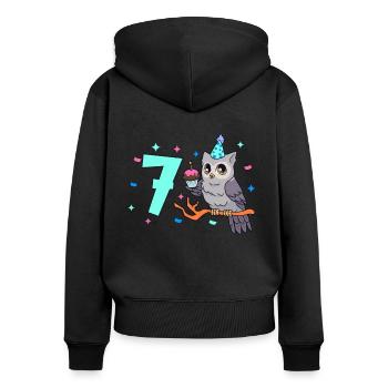 Mit Eule - Kinder Geburtstag 7 Jahre - Frauen Premium Bio Zip Hoodie - Schwarz - Hinten - Julia (174cm)