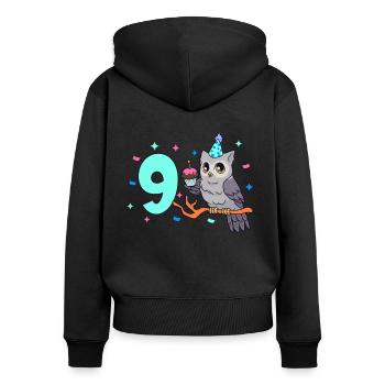 Mit Eule - Kinder Geburtstag 9 Jahre - Frauen Premium Bio Zip Hoodie - Schwarz - Hinten - Julia (174cm)