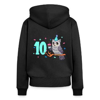 Mit Eule - Kinder Geburtstag 10 Jahre - Frauen Premium Bio Zip Hoodie - Schwarz - Hinten - Julia (174cm)
