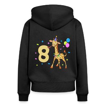 Avec girafe - Anniversaire des enfants 8 ans - Sweat à capuche zippé Premium bio Femme - noir - Dos - Julia (174cm)