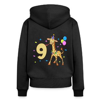 Mit Giraffe - Kinder Geburtstag 9 Jahre - Frauen Premium Bio Zip Hoodie - Schwarz - Hinten - Julia (174cm)